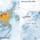 The graphic above maps the density of nitrogen dioxide concentrations (the noxious gas released by cars and industries that’s known to cause health problems) across China before and after coronavirus quarantines went into effect.